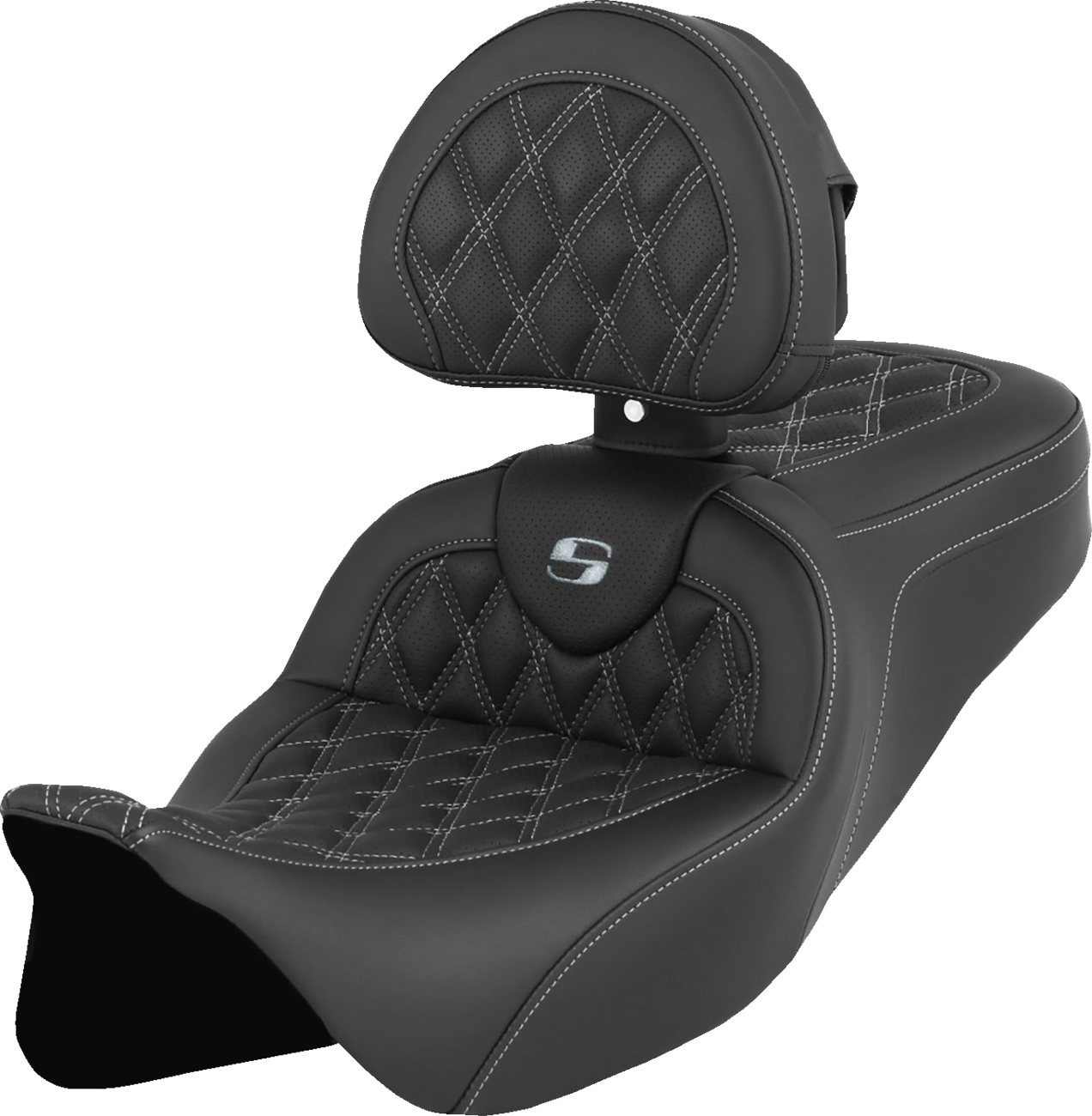Saddlemen Roadsofa™ Seat - With Backrest - Silver Stitch - FL '08-'23