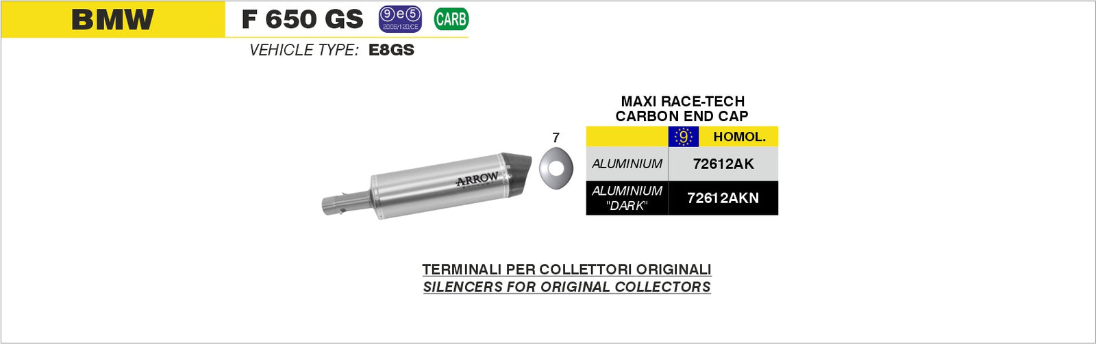 Arrow 72612AK Maxi Race-Tech Approved Aluminium Slip On With Carbon End Cap - Assembly Diagram