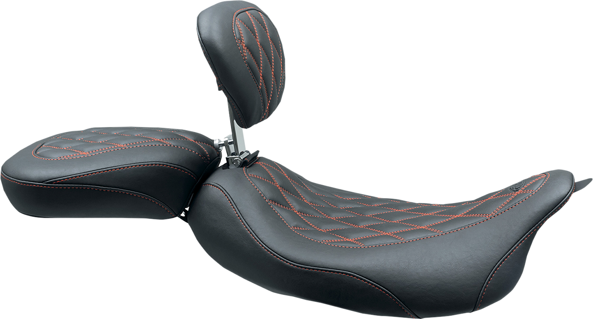 Mustang Wide Tripper™ Solo Seat - W/ Drivers Backrest - Black W/ American Beauty Red Stitching - FL '08-'25