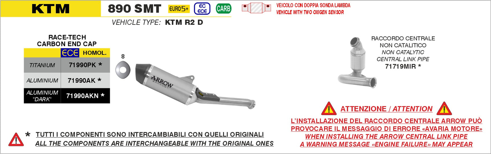 Arrow 71719MIR Non Catalized Mid-Pipe - Assembly Diagram