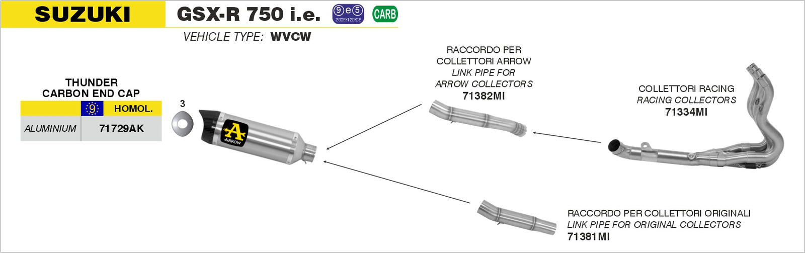 Arrow 71729AK Street Thunder Aluminium Slip On With Carbon End Cap