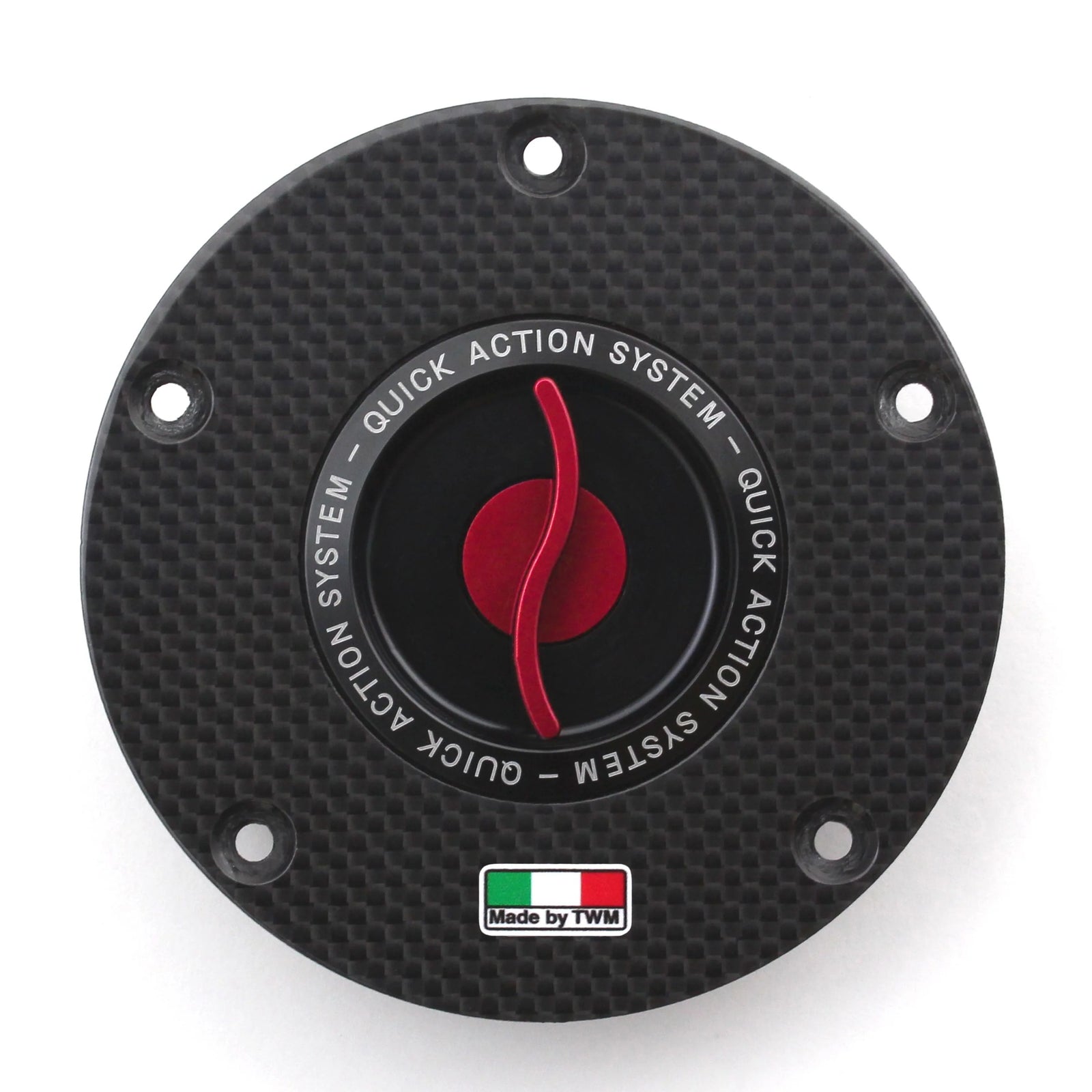 TWM Flat Carbon Gas Cap / Fuel Cap with Red Center Cap for Ducati Motorcycles