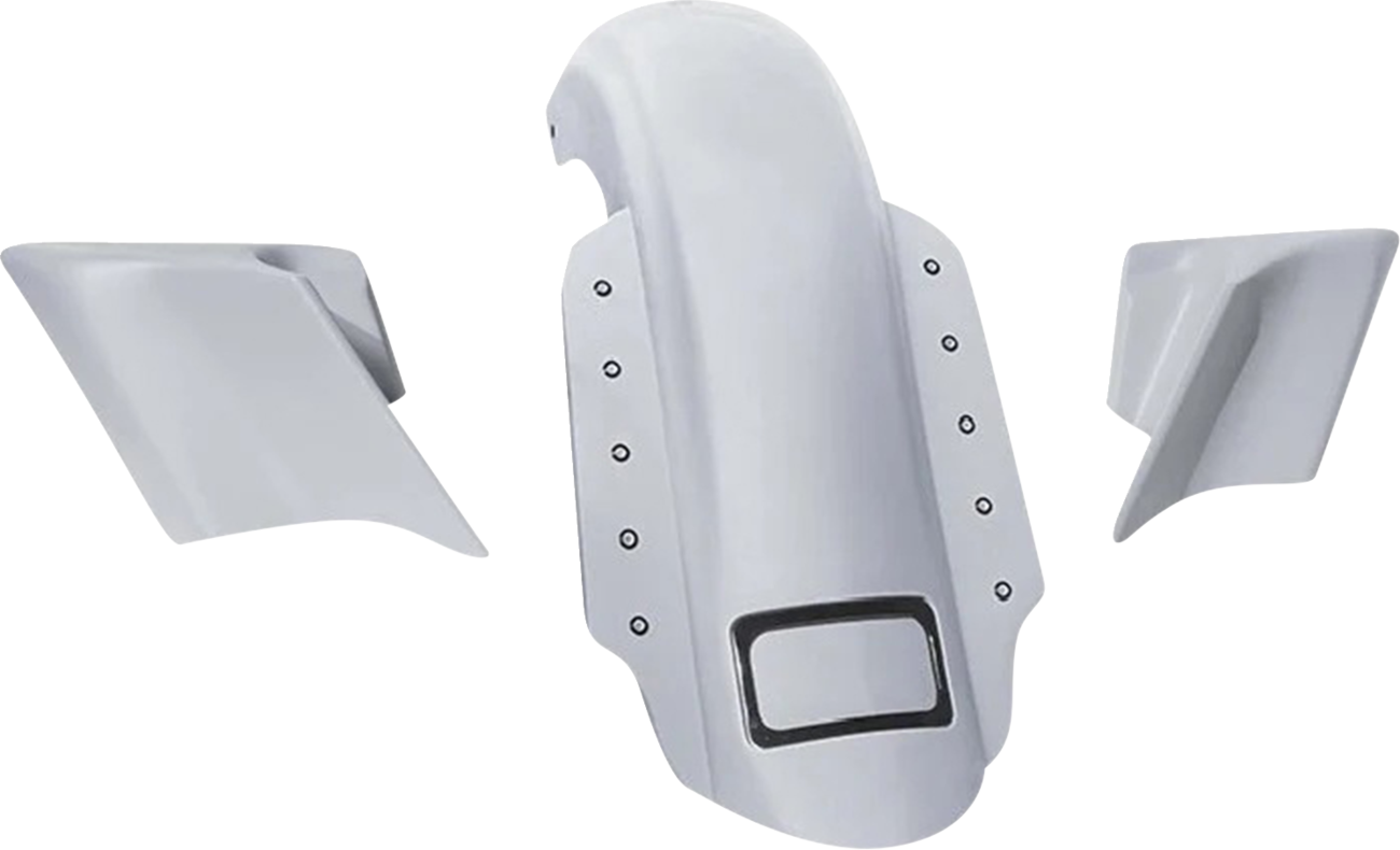 Paul Yaffe Bagger Nation Swoop Three Piece Stretched Rear Fender Kit With Side Panels And Lightening Bolts