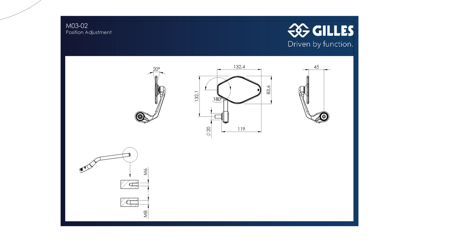 Gilles Tooling STRATOS Handlebar End Mirror, Symmetrical