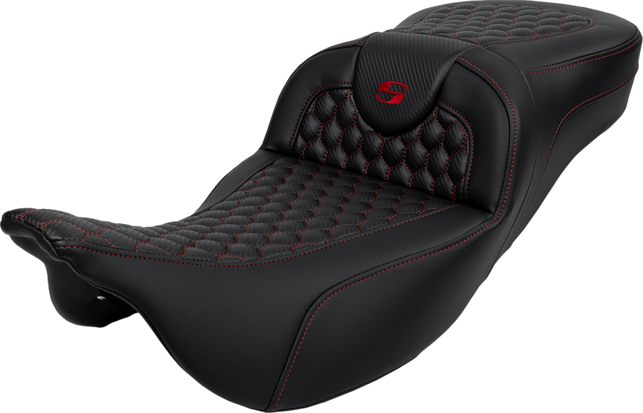 Saddlemen RoadSofa™ Seat - Honeycomb - Red Stitch - Extended Reach - Without Backrest - FLH/FLT '08-'24