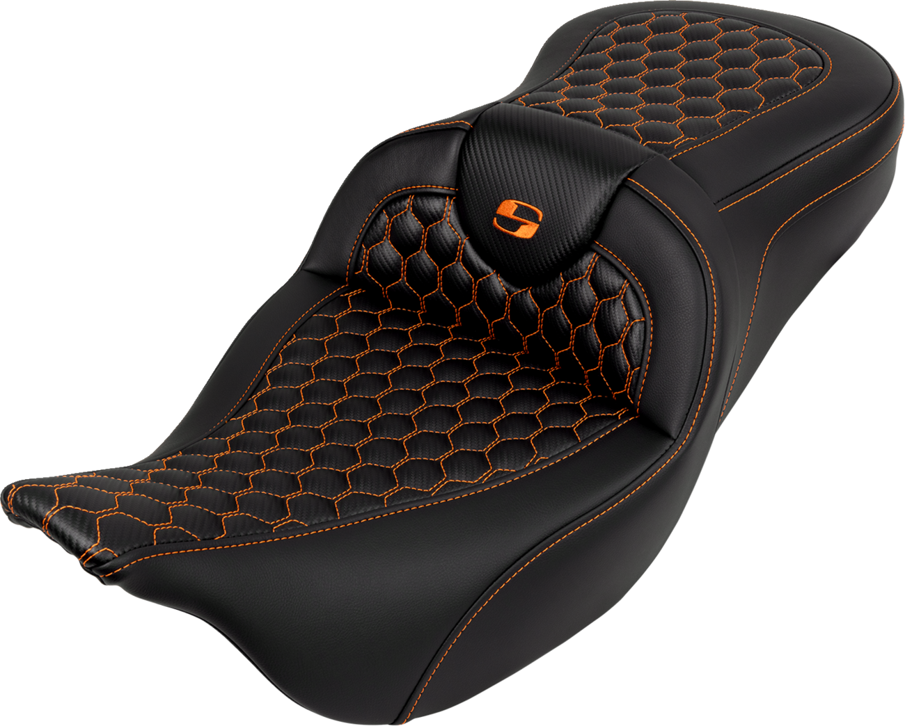 Saddlemen RoadSofa™ Seat - Honeycomb - Orange Stitch - Without Backrest - FLH/FLT '08-'23