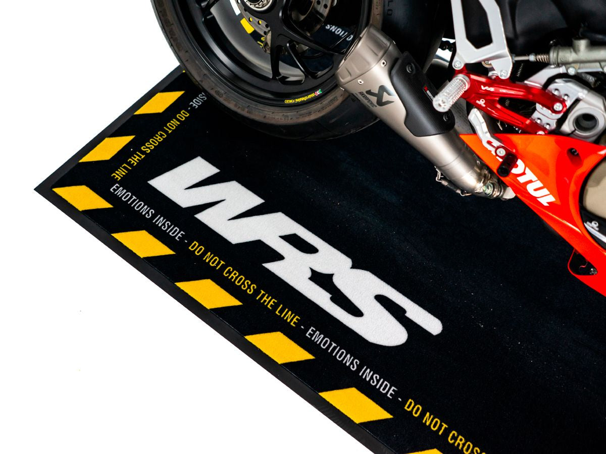 WRS Original Rectangular Motorcycle Carpet With "Caution Strong Emotions" Words