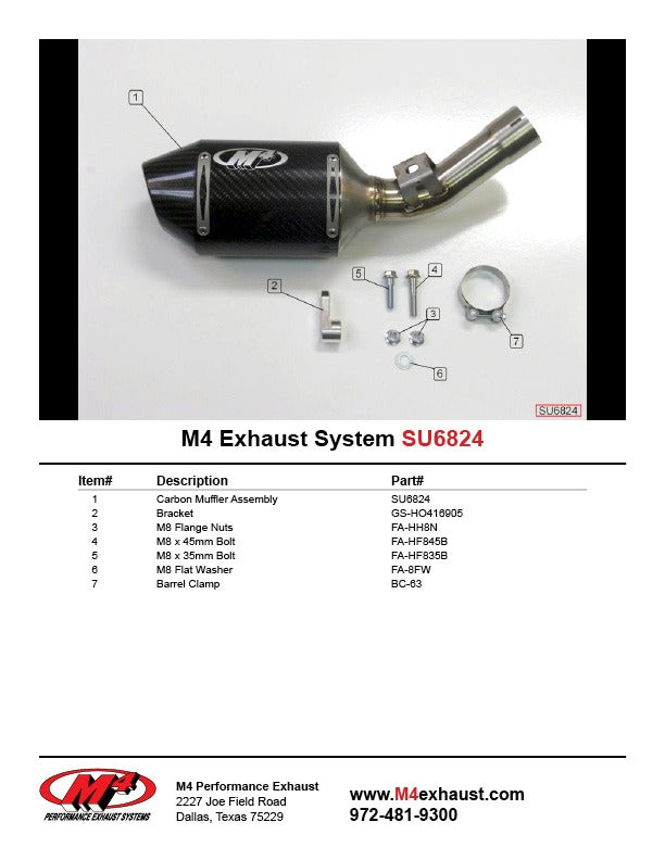 M4 Exhaust SU6824 Component Key