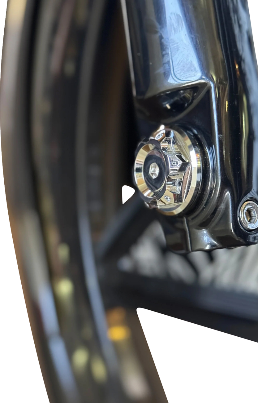 Paul Yaffe Bagger Nation Y-Axle With Turret Style Axle Cover Kit - Custom - Front - Chrome - 1"