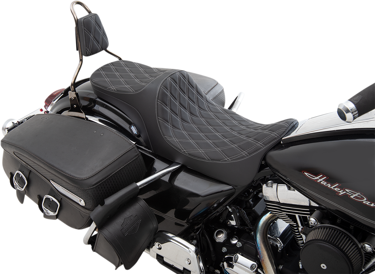 Drag Specialties Seats Predator III 2-Up Seat - Double Diamond - Silver Thread - FL '08-'23