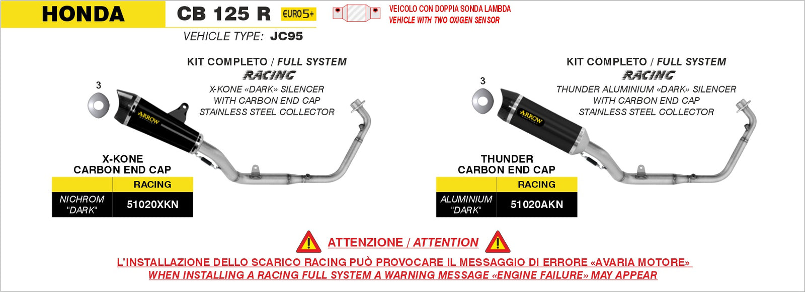 Arrow 51020AKN Full System Racing With Thunder Aluminium Dark Slip Ons - Assembly Diagram