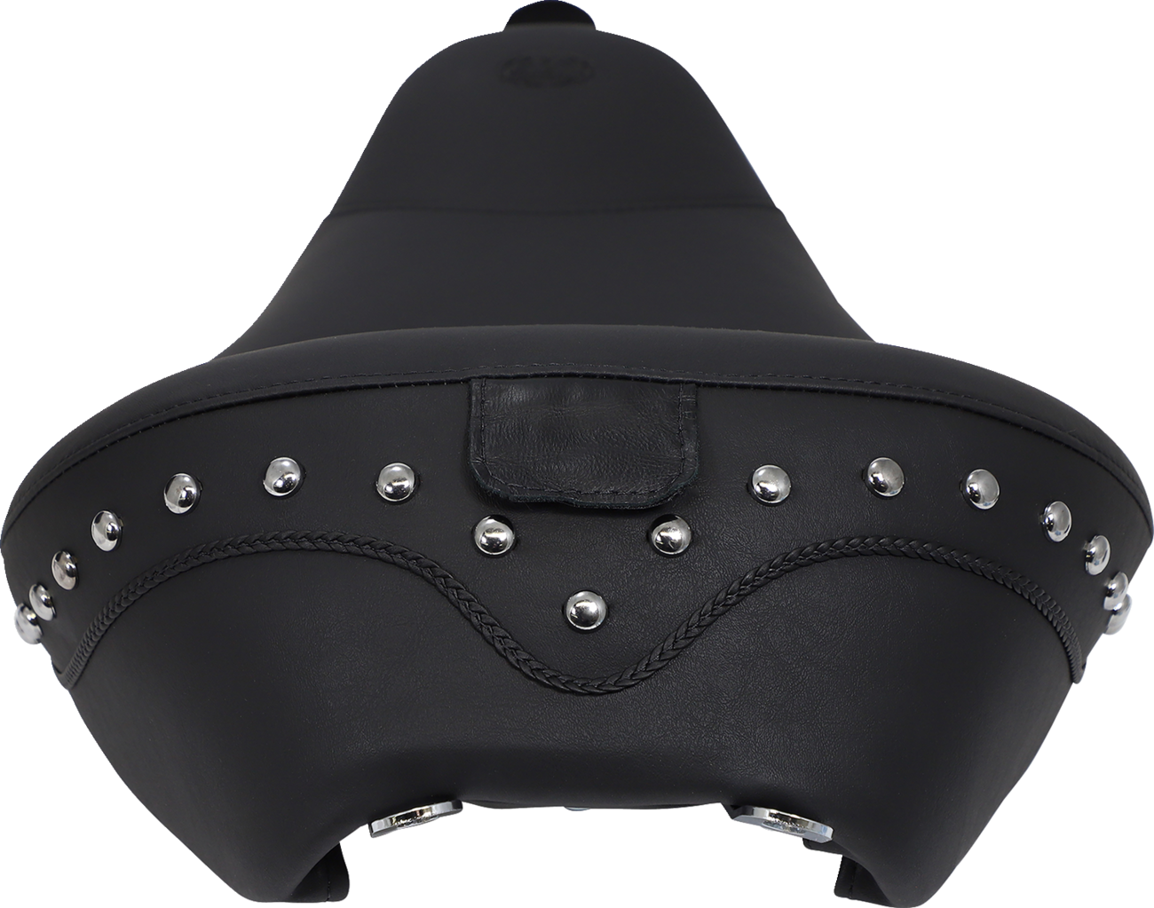 Mustang Wide Solo Seat - With Backrest - Black - Studded W/ Concho - FLH/FLT '08-'25