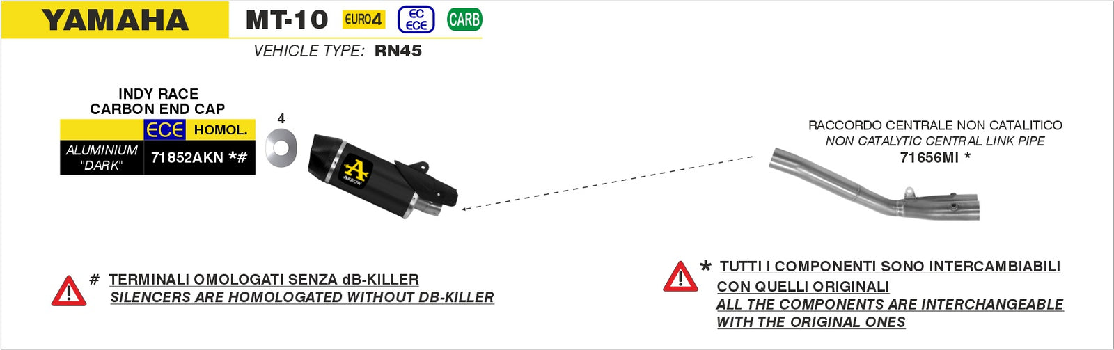 Arrow 71656MI Non Catalized Mid-Pipe - Assembly Diagram