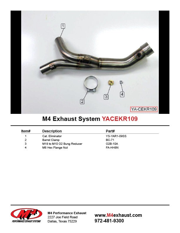M4 Exhaust YACEKR109 Component Key