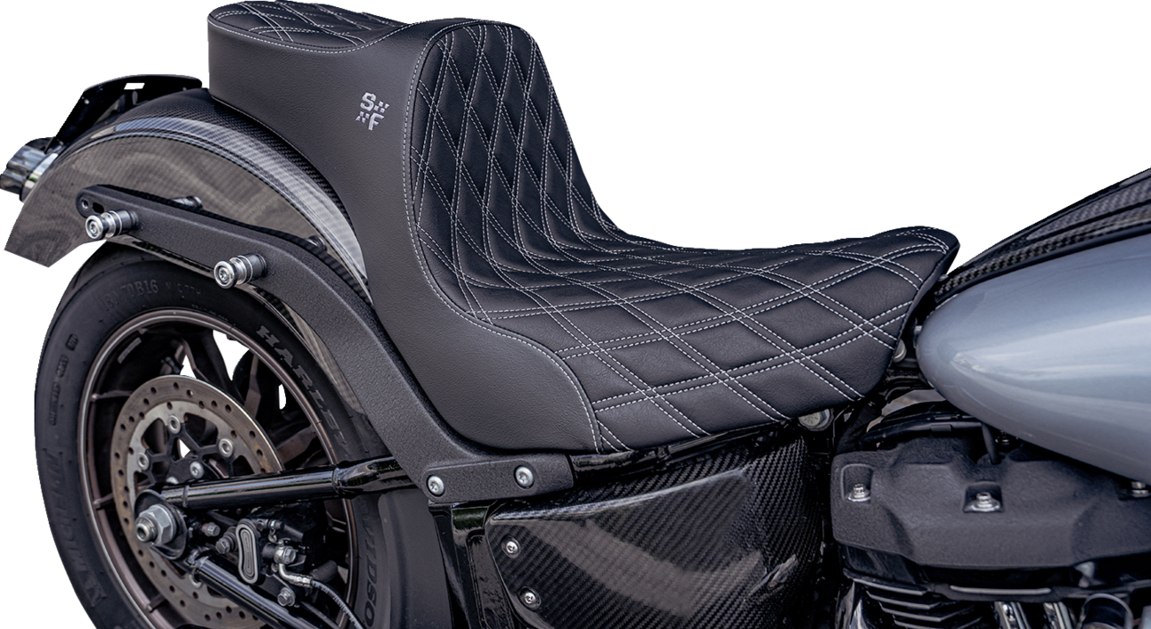 Slyfox Chariot Seat - Black Double Diamond Stitch - Silver Logo - FLSB '18-'21/FXLR '18-'26