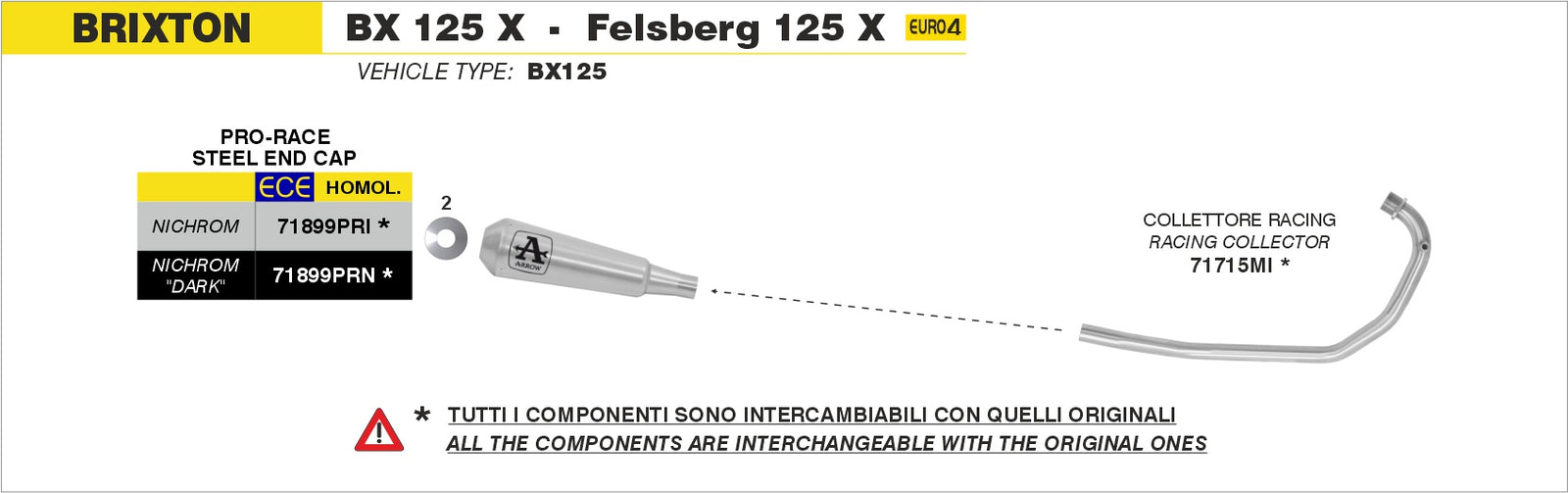 Arrow 71715MI Racing Header - Assembly Diagram