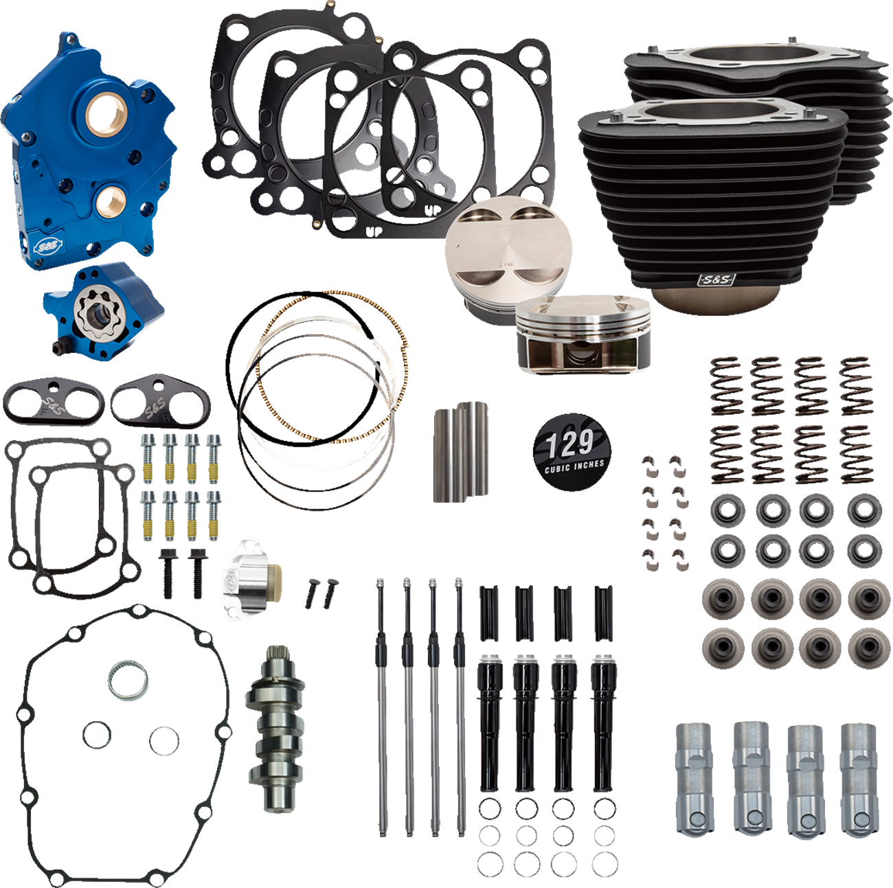 S&S Cycle 129" Power Package Engine Performance Kit - Chain Drive - Oil Cooled - Non-Highlighted Fins - M8