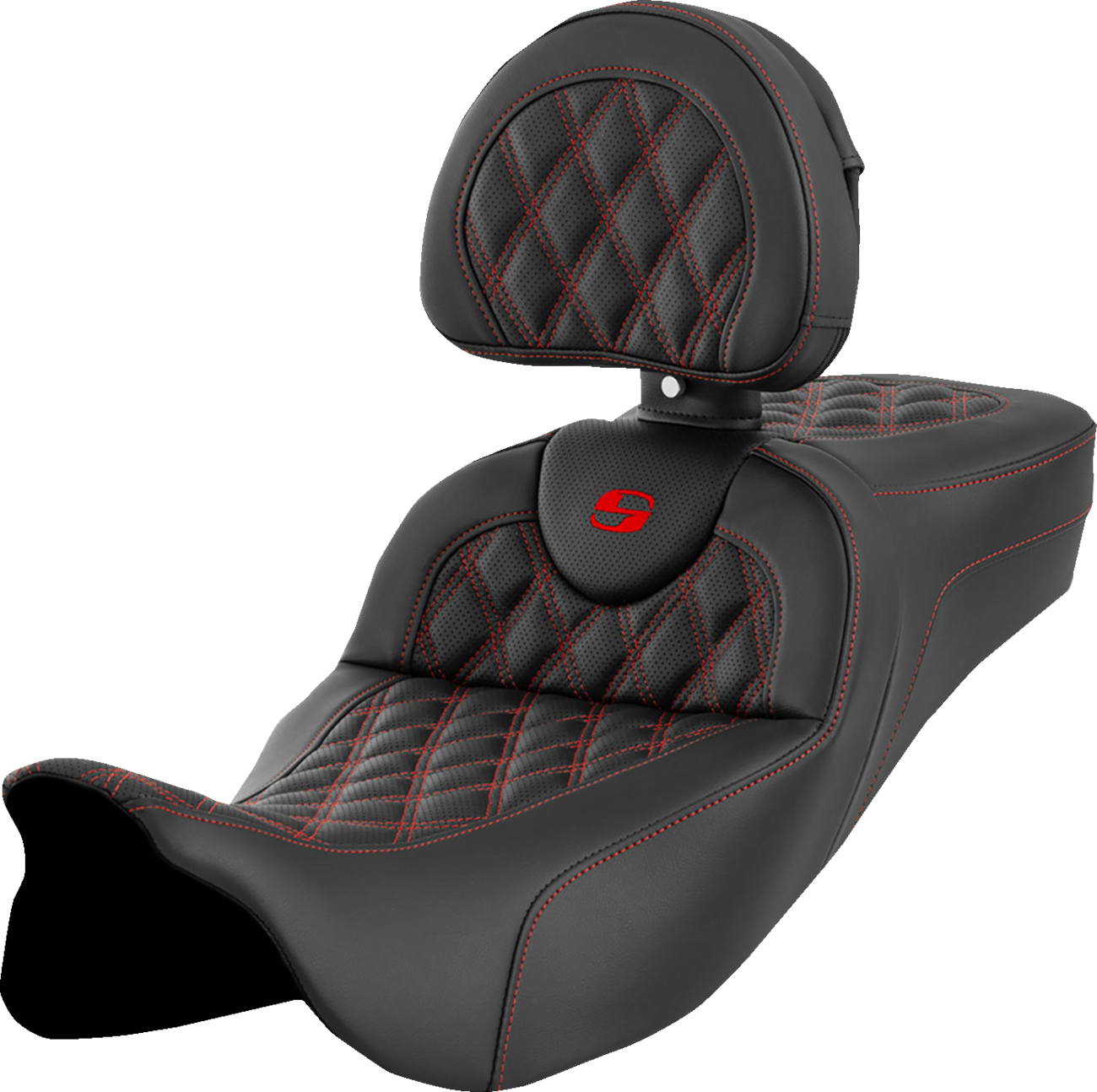 Saddlemen Roadsofa™ Extended Reach Seat - Lattice Stitch - Red Stitch - With Backrest - FL '08-'24