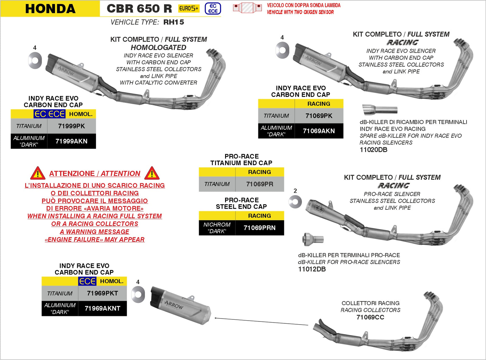 Arrow 71069PR Full System Racing With Pro-Race Titanium Slip Ons - Assembly Diagram