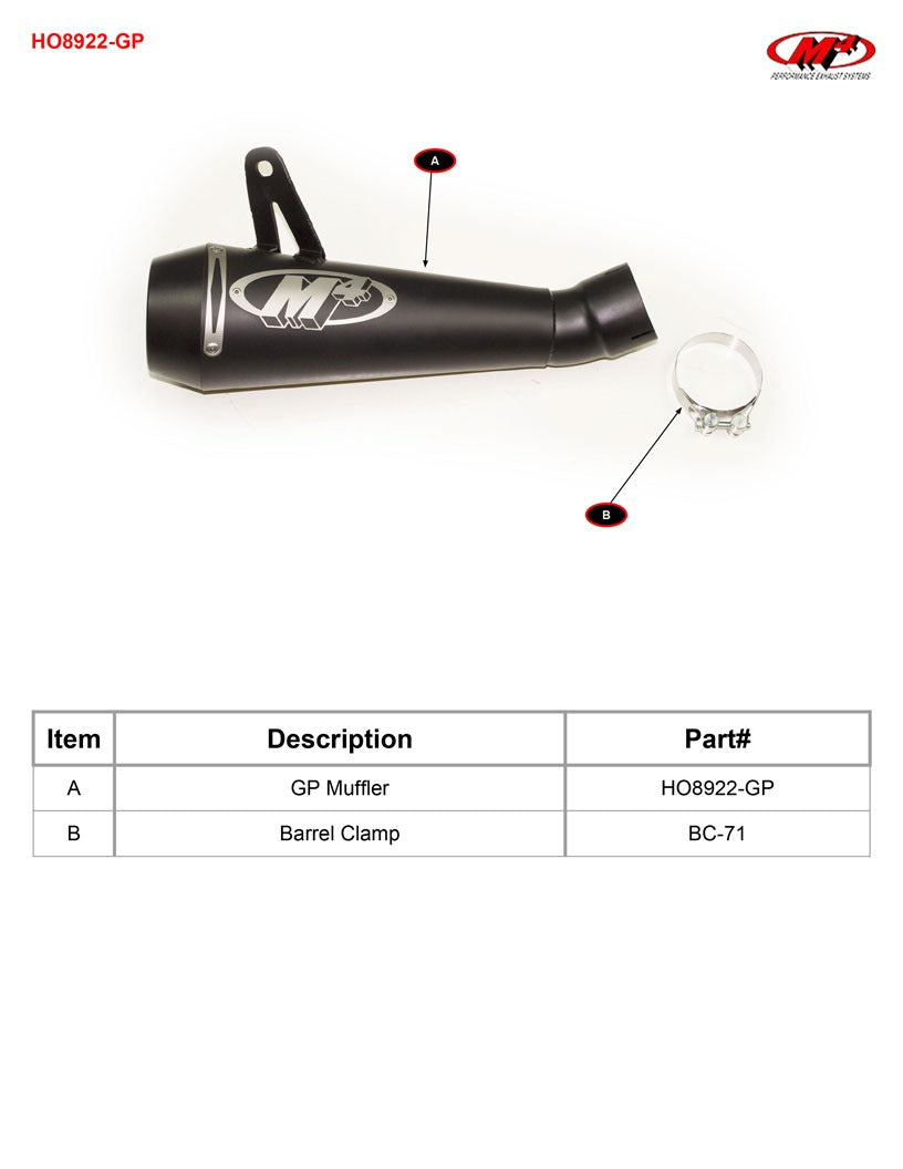 M4 Exhaust HO8922-GP Component Key