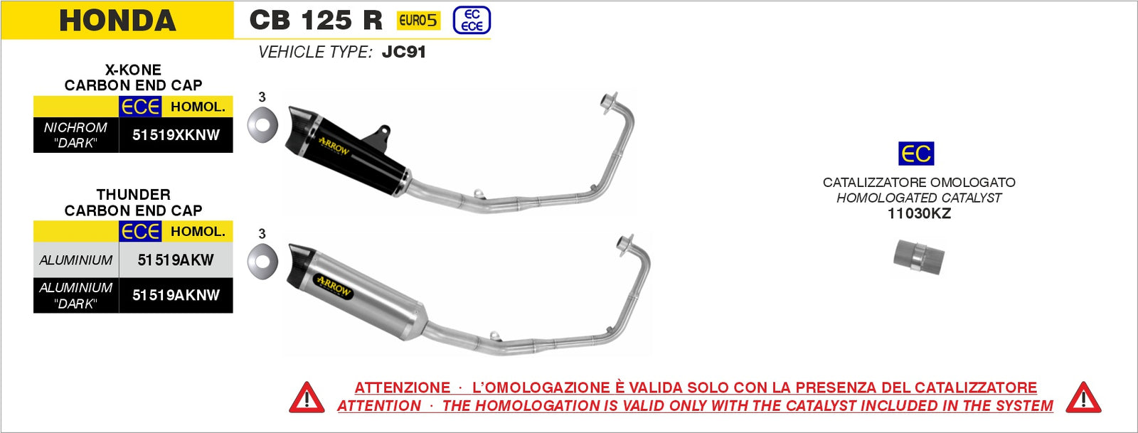Arrow 51519AKNW Full System With Thunder Aluminium Dark Slip Ons