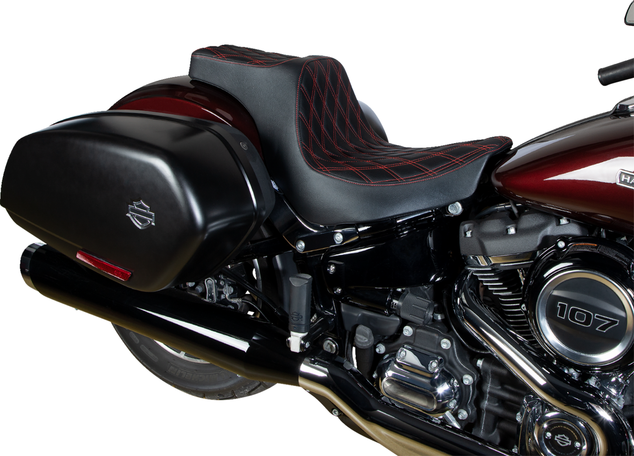Drag Specialties Seats Predator III 2-Up Seat - Vinyl - Double Diamond - Red Stitching - FL/FX '18-'24