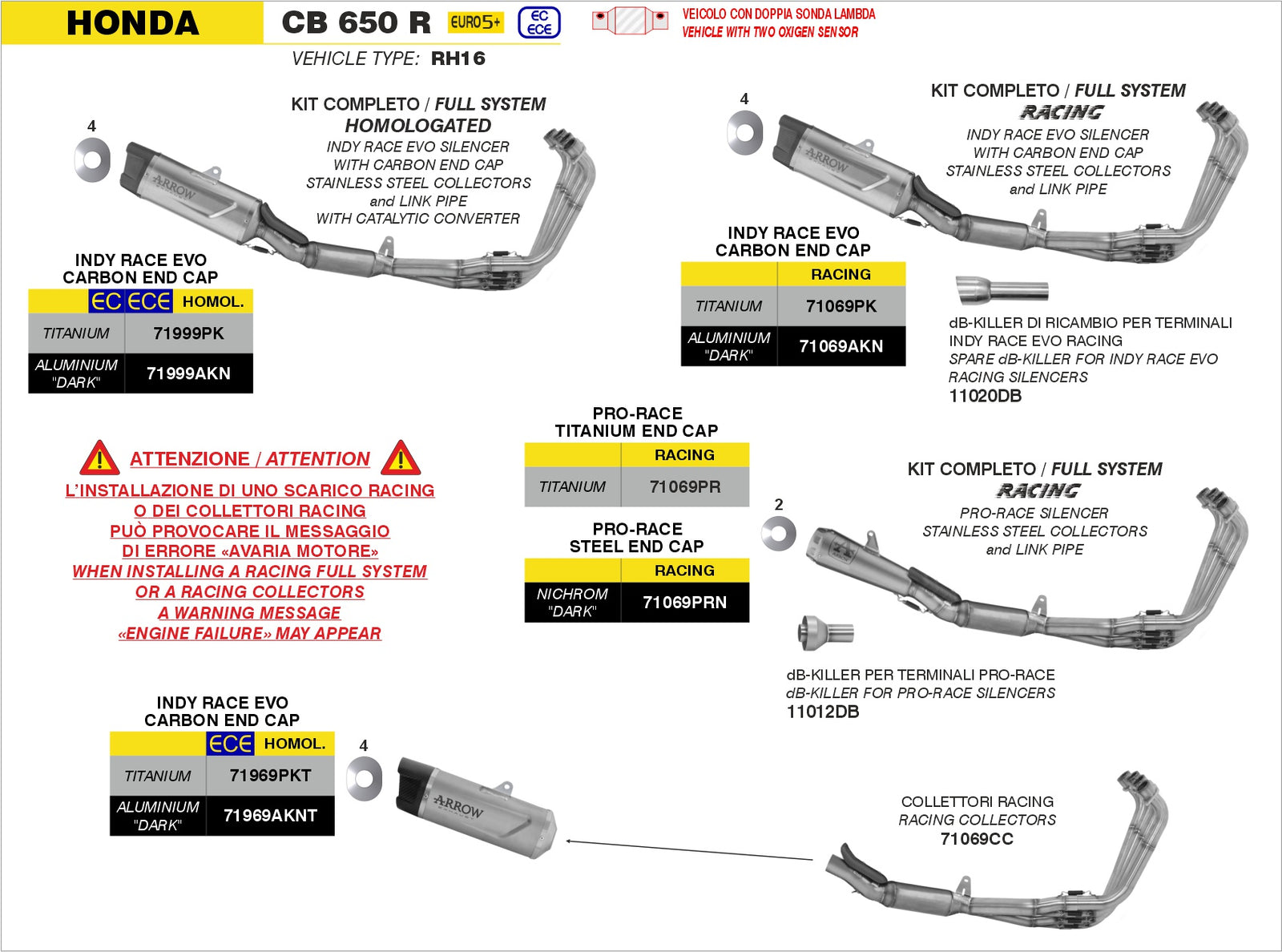 Arrow 71069PR Full System Racing With Pro-Race Titanium Slip Ons - Assembly Diagram