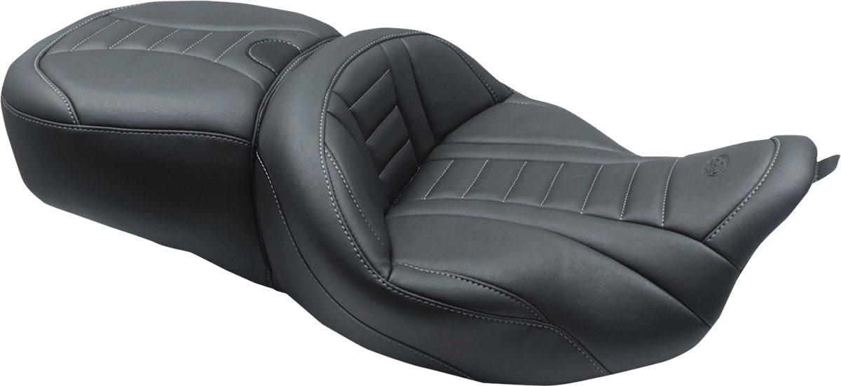 Mustang One-Piece Deluxe Touring Seat - Black W/ Gun Metal Stitching - FL '08-'25