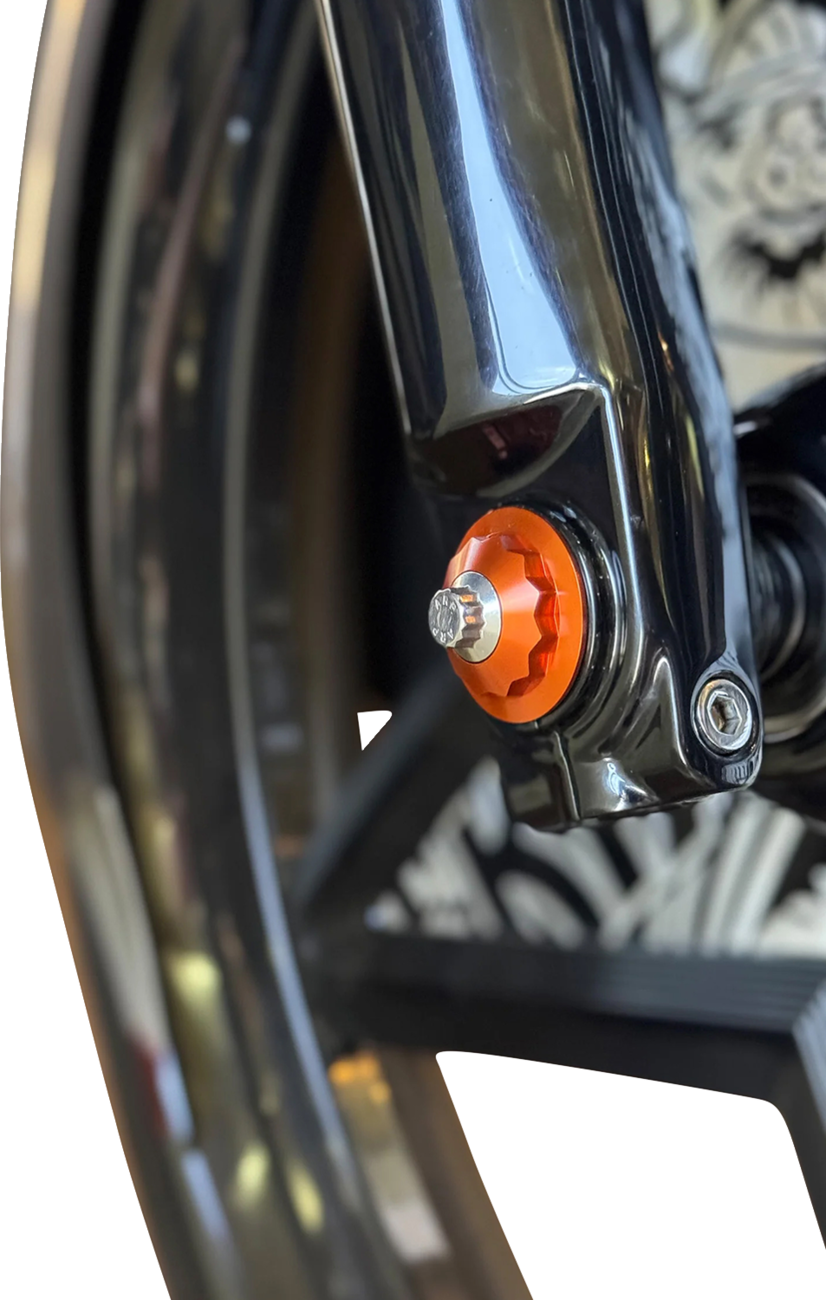 Paul Yaffe Bagger Nation Y-Axle With 12 Point Style Axle Cover Kit - Custom - Front - Orange - 25 MM