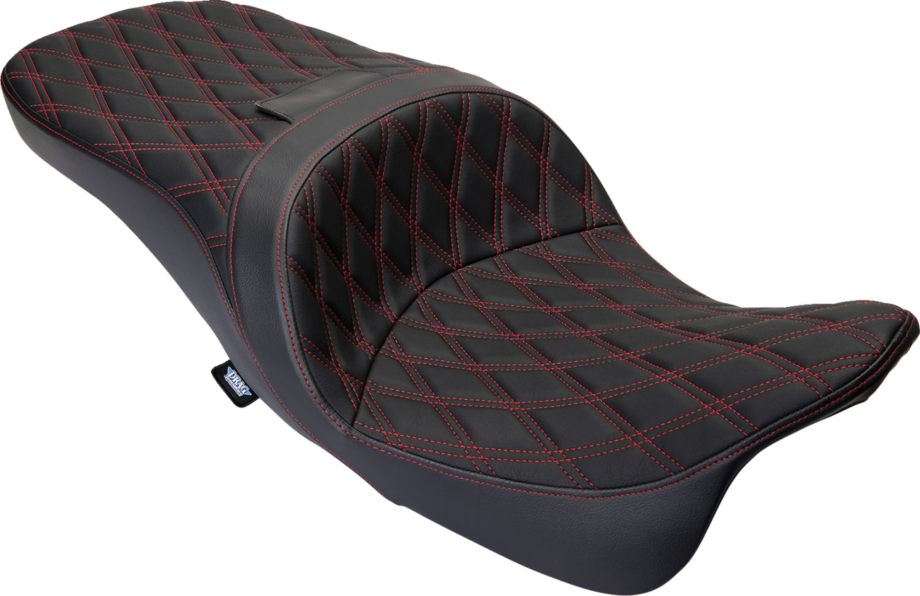 Drag Specialties Seats Freedom Seat - Vinyl - Double Diamond Red Stitch - FLH '09-'23