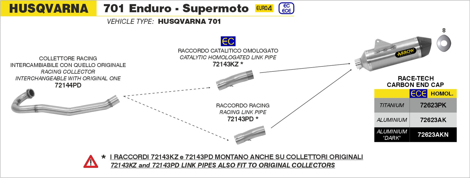 Arrow 72143KZ Catalytic Homologated Mid-Pipe - Assembly Diagram