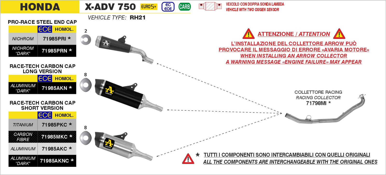 Arrow 71985PRI Nichrom Pro-Race Slip On - Assembly Diagram