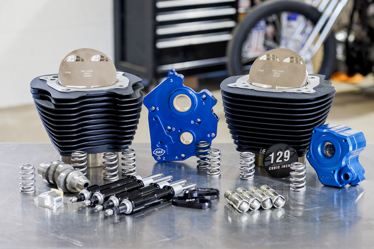 S&S Cycle 129" Power Package Engine Performance Kit - Chain Drive - Oil Cooled - Non-Highlighted Fins - M8