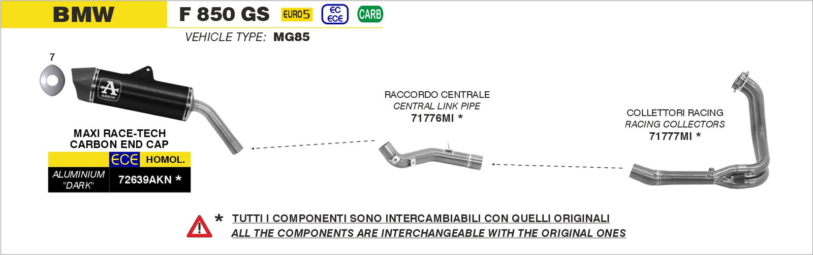 Arrow 71777MI Racing Headers Interchangeable With Original One - Assembly Diagram