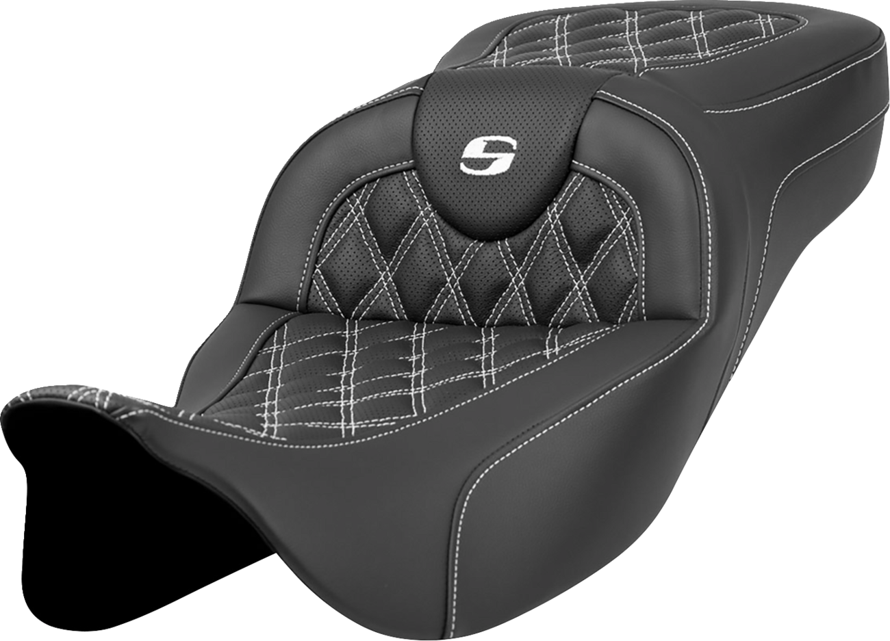 Saddlemen Extended Reach Roadsofa™ Seat - Lattice Stitch - White Stitch - Without Backrest - FL '08-'24