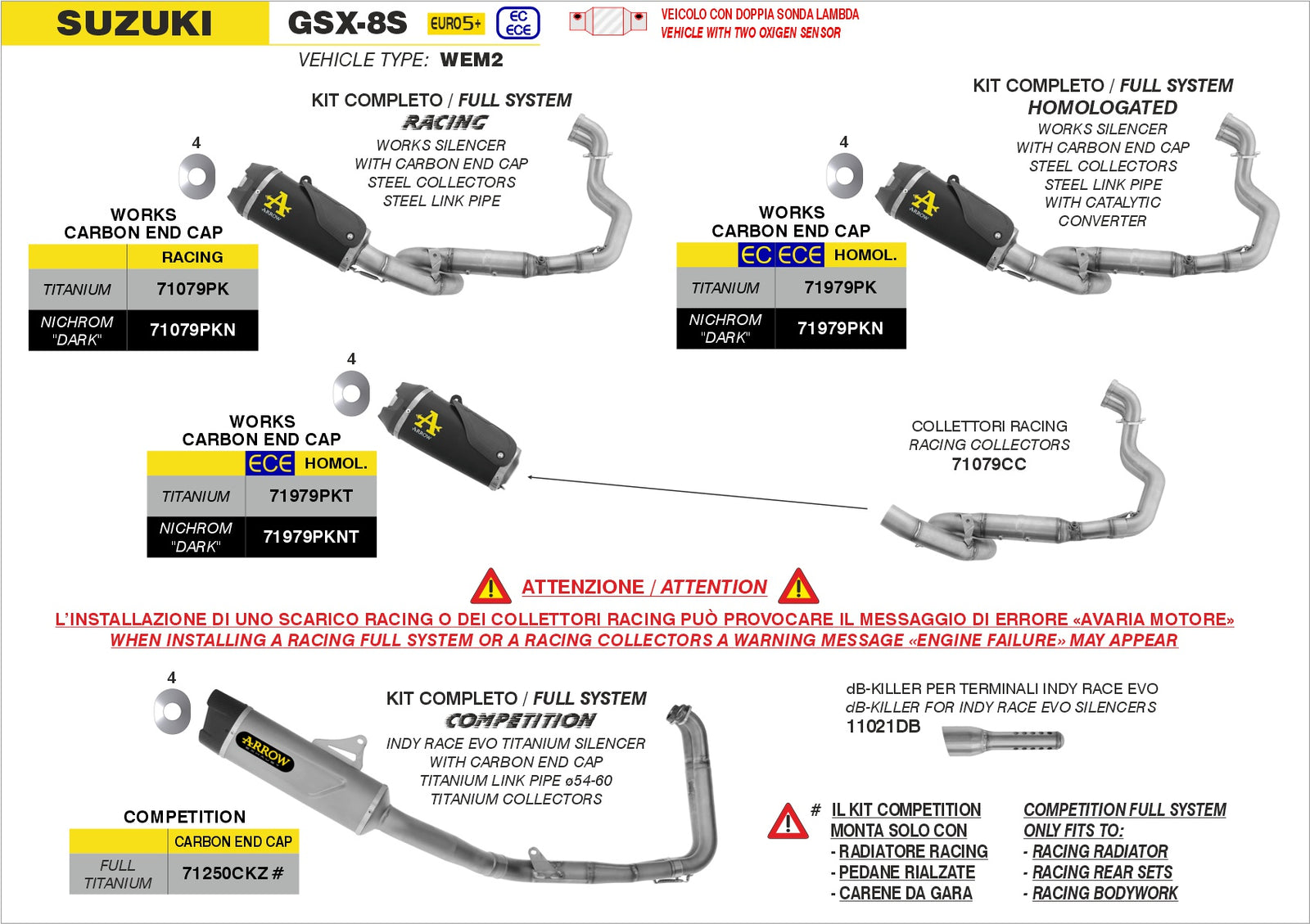 Arrow 71250CKZ Competition Full Titanium Full System - Assembly Diagram
