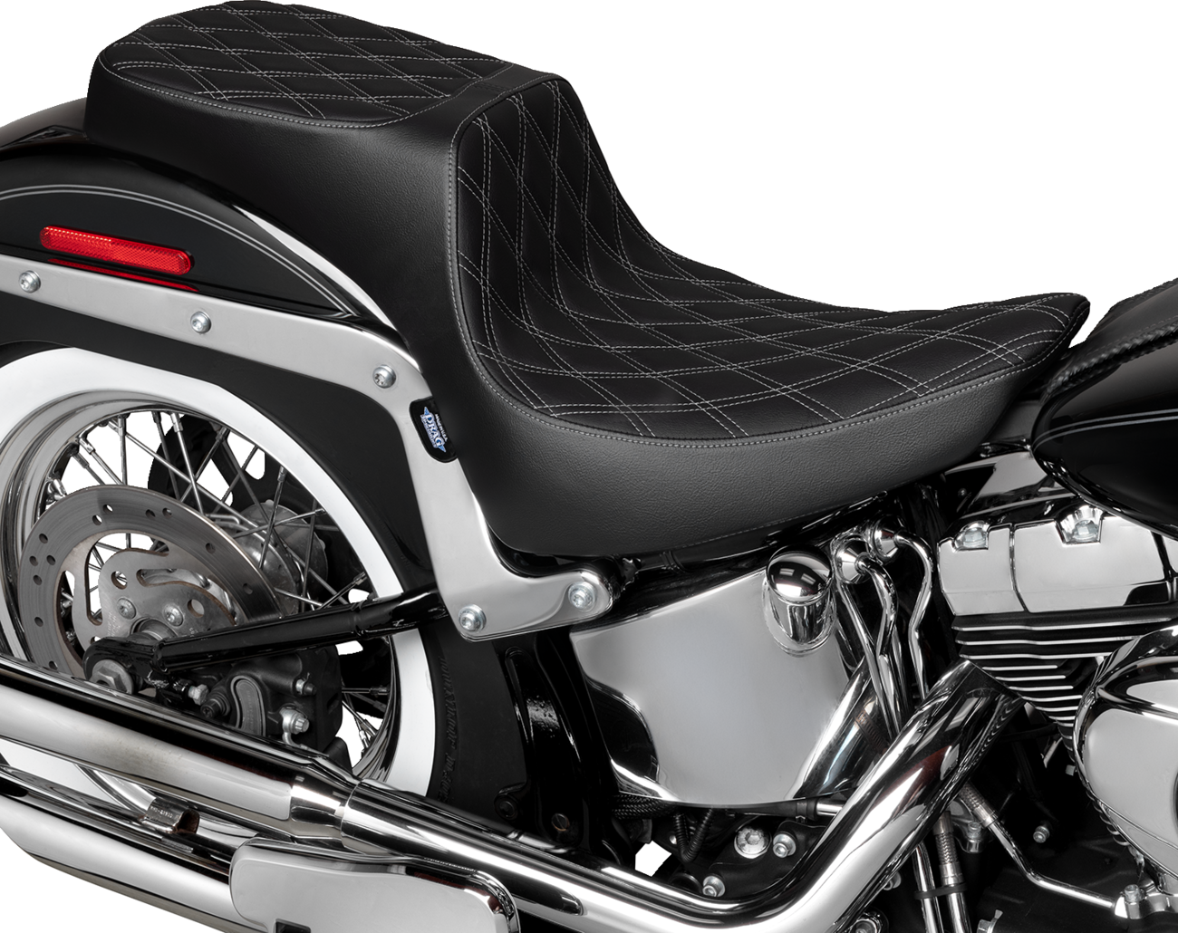 Drag Specialties Seats Performance Predator 2-Up Seat - Vinyl - Double Diamond - Silver Thread - FL '00-'17