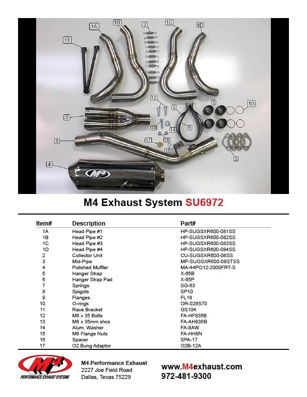 M4 Exhaust SU6972 Component Key