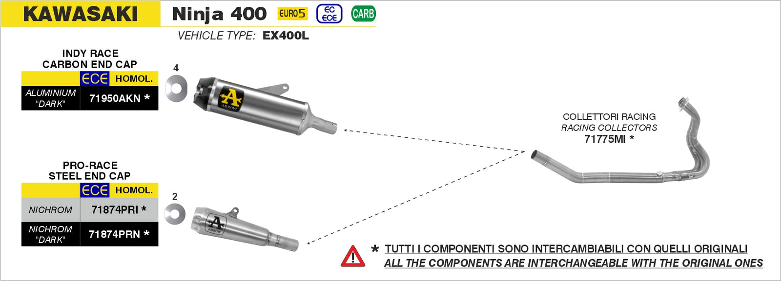 Arrow 71950AKN Indy Race Aluminium Dark Slip On With Carbon End Cap - Assembly Diagram