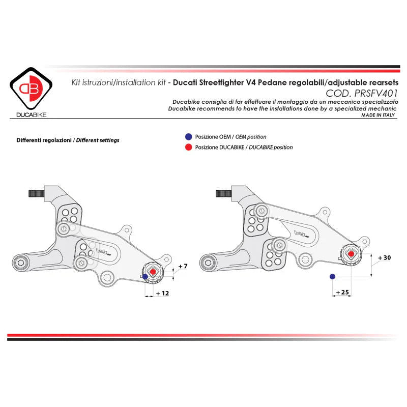 Ducabike DBK 3D Adjustable Rearsets For Ducati Streetfighter V4 V4S