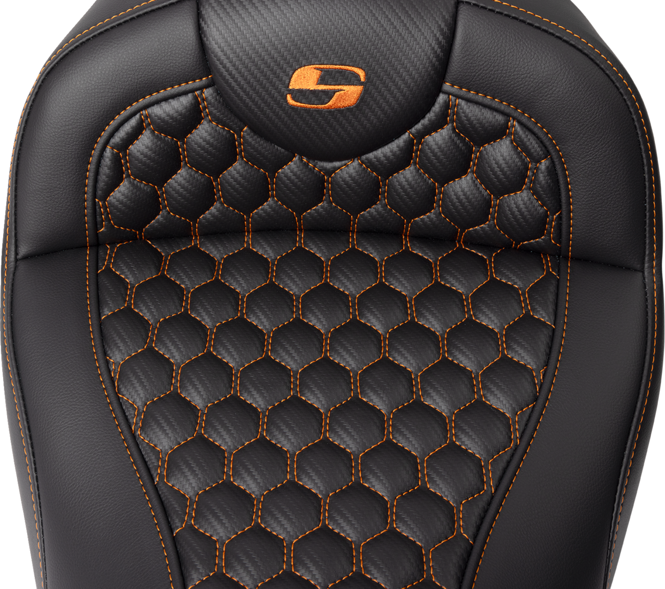 Saddlemen RoadSofa™ Seat - Honeycomb - Orange Stitch - With Backrest - FLH/FLT '08-'23