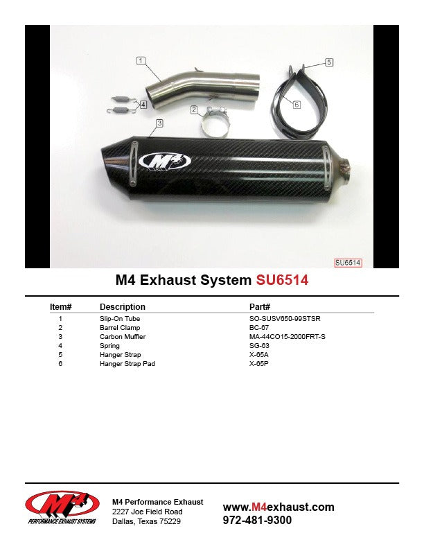 M4 Exhaust SU6514 Component Key