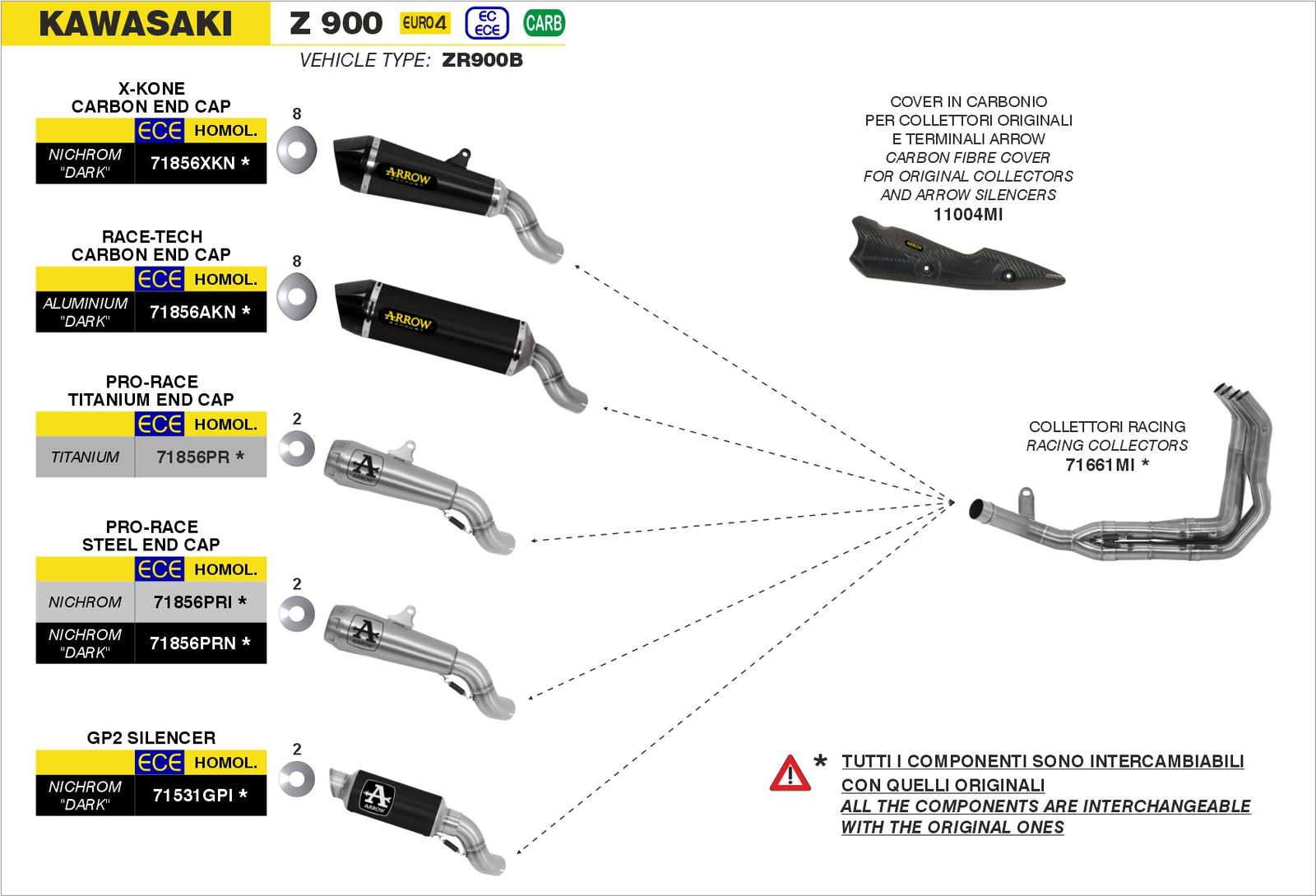 Arrow 71661MI Racing Headers - Assembly Diagram