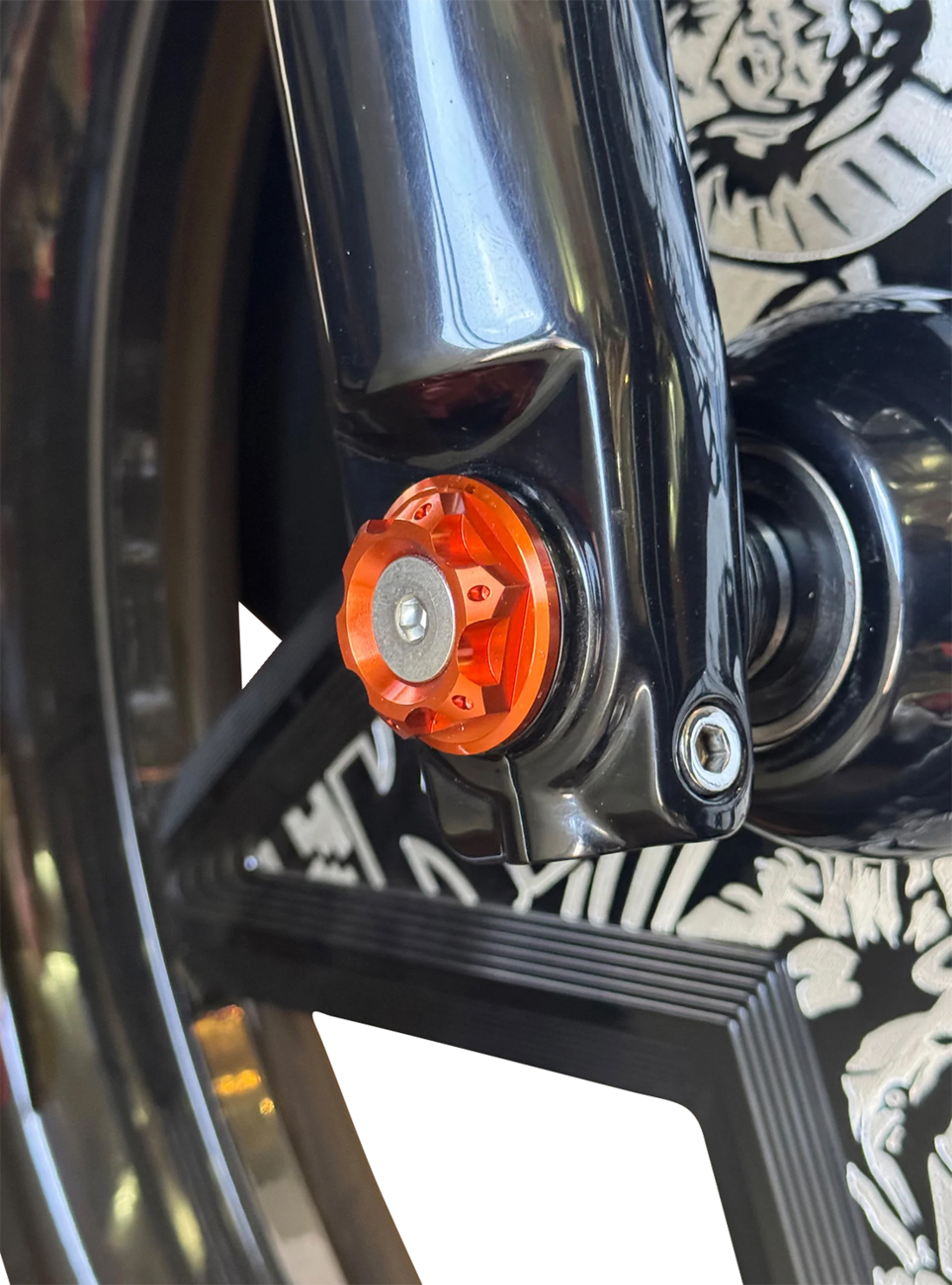 Paul Yaffe Bagger Nation Y-Axle With Turret Style Axle Cover Kit - Custom - Front - Orange - 1"
