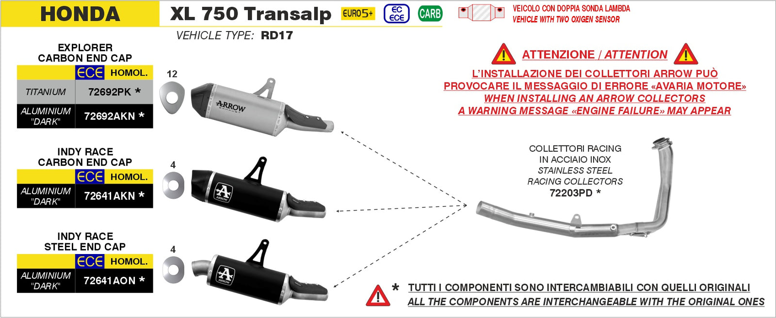Arrow 72203PD Racing Headers - Assembly Diagram