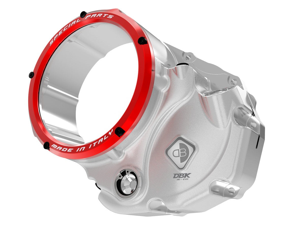 Ducabike DBK CCDV06 3D-EVO Clear Clutch Cover Oil Bath - SILVER-RED