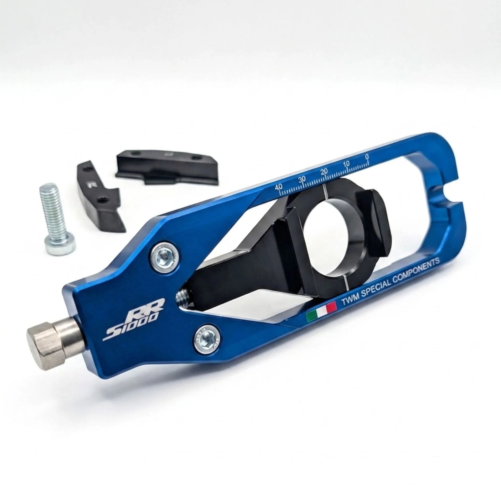 TWM CNC Aluminum Chain Adjusters for BMW - TCBMW.02 in Blue - Detail Photo - TCBMW.02.B