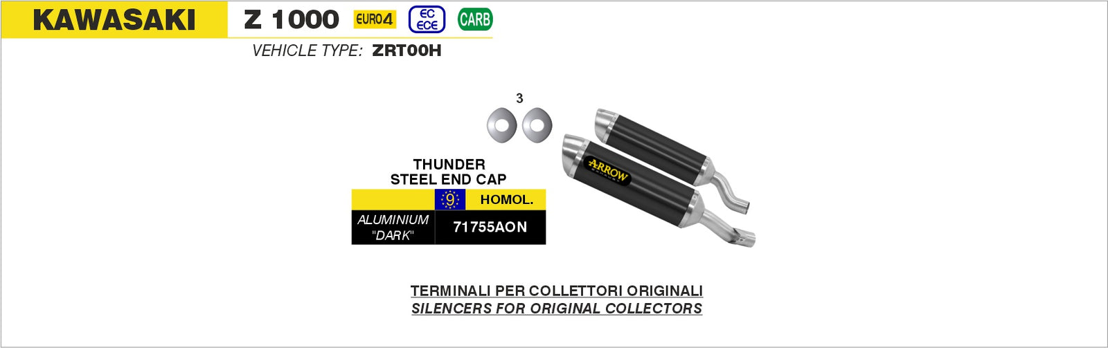 Arrow 71755AON Thunder Approved Aluminium Dark Slip Ons (Right And Left) - Assembly Diagram