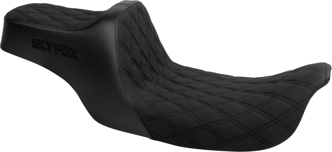 Slyfox High Noon Seat - Double Diamond - Black Logo - Black Stitch - FLH/FLT '97-'07