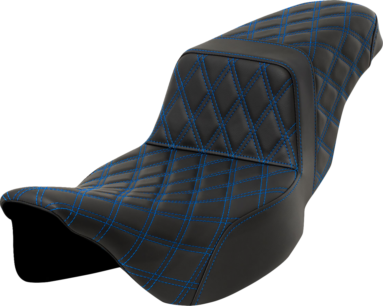 Saddlemen Step-Up Seat - Lattice Stitch - Blue Stitch - Extended Reach - FLH/FLT '08-'23